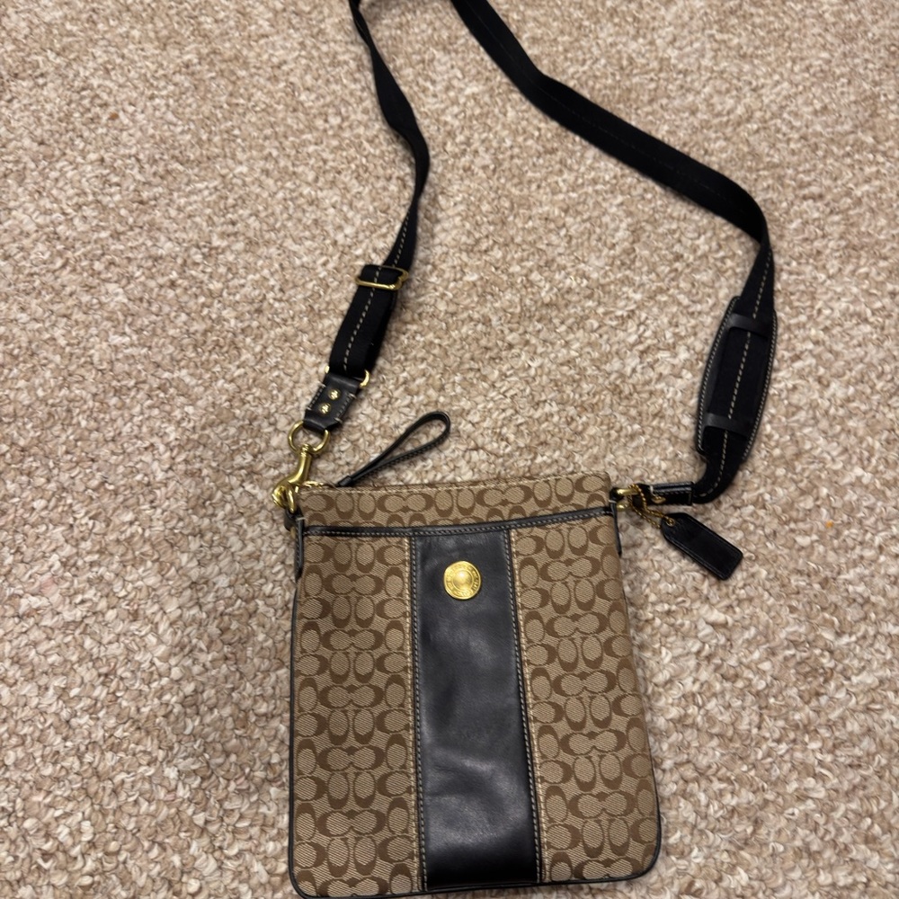 Coach Brown and Black Signature Crossbody Bag